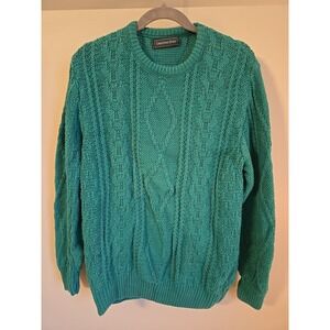 Christopher Hayes Vintage Large Teal Green Knit Cableknit Sweater Fishermancore
